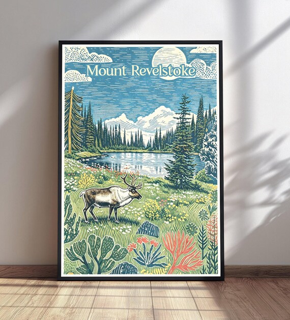 Mount Revelstoke Caribou Wildflower Meadow Vintage Travel Poster