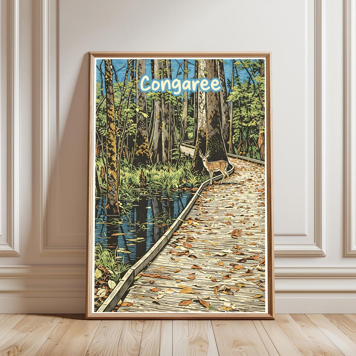 Congaree Deer Boardwalk Cypress Swamp Vintage Travel Park Poster