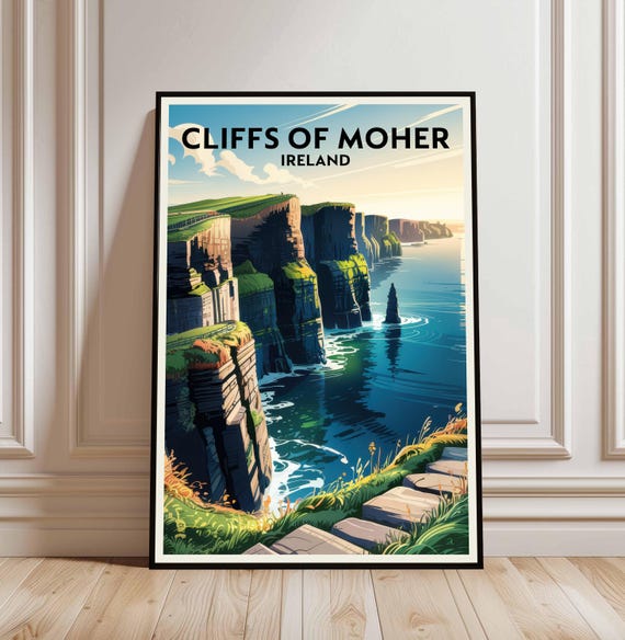 Cliffs Of Moher Art Print Ireland Coastal Landscape Vintage Travel Poster