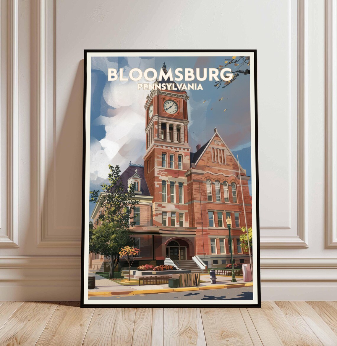 Bloomsburg Pennsylvania Historic Clock Tower Vintage Travel Poster Art