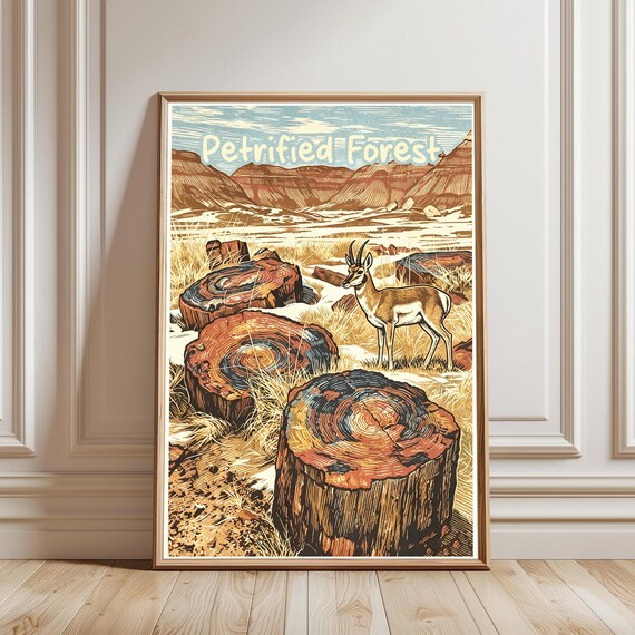 Petrified Forest Pronghorn Logs Vintage Arizona Travel Poster