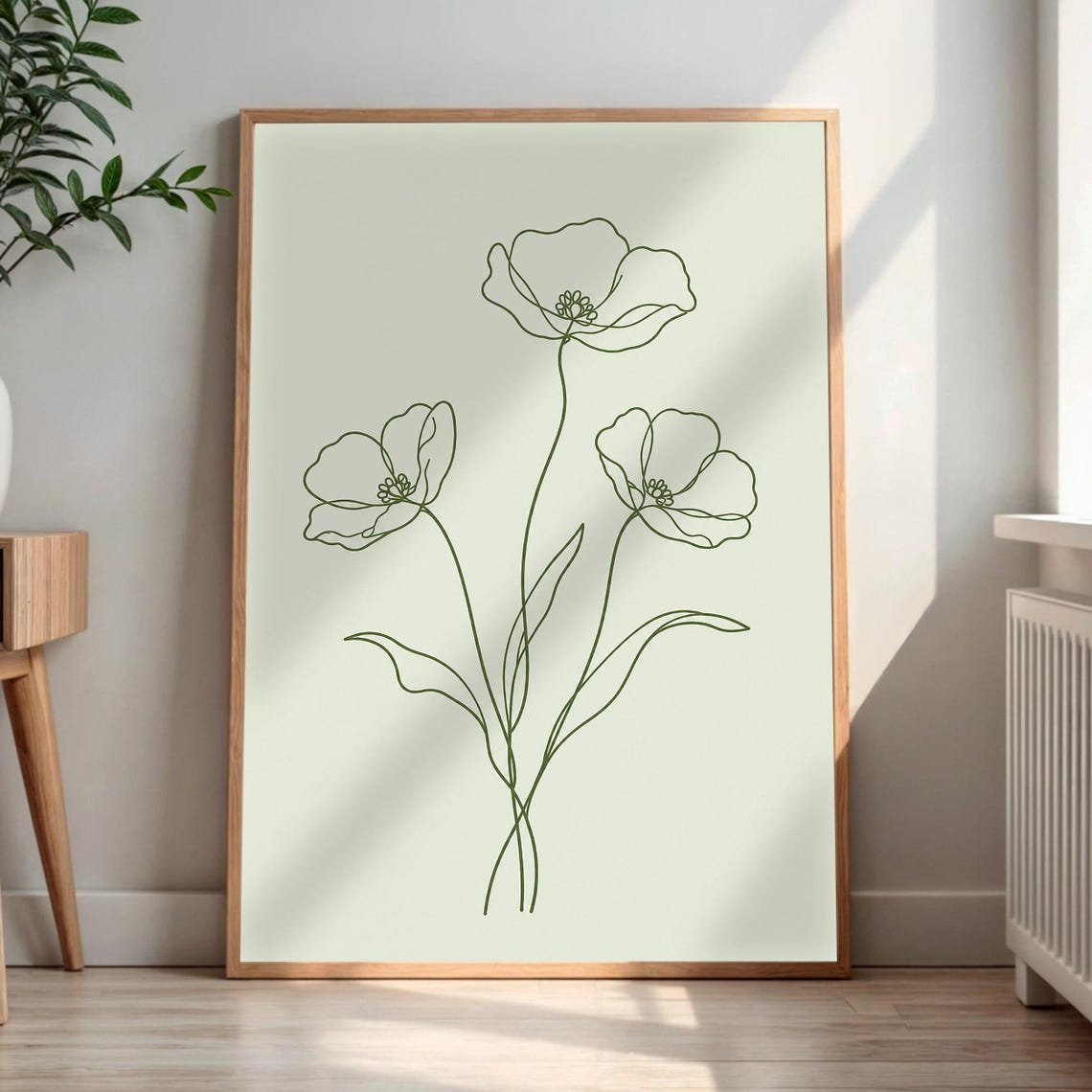 Three Poppies Minimalist Single Line Floral Botanical Art Poster