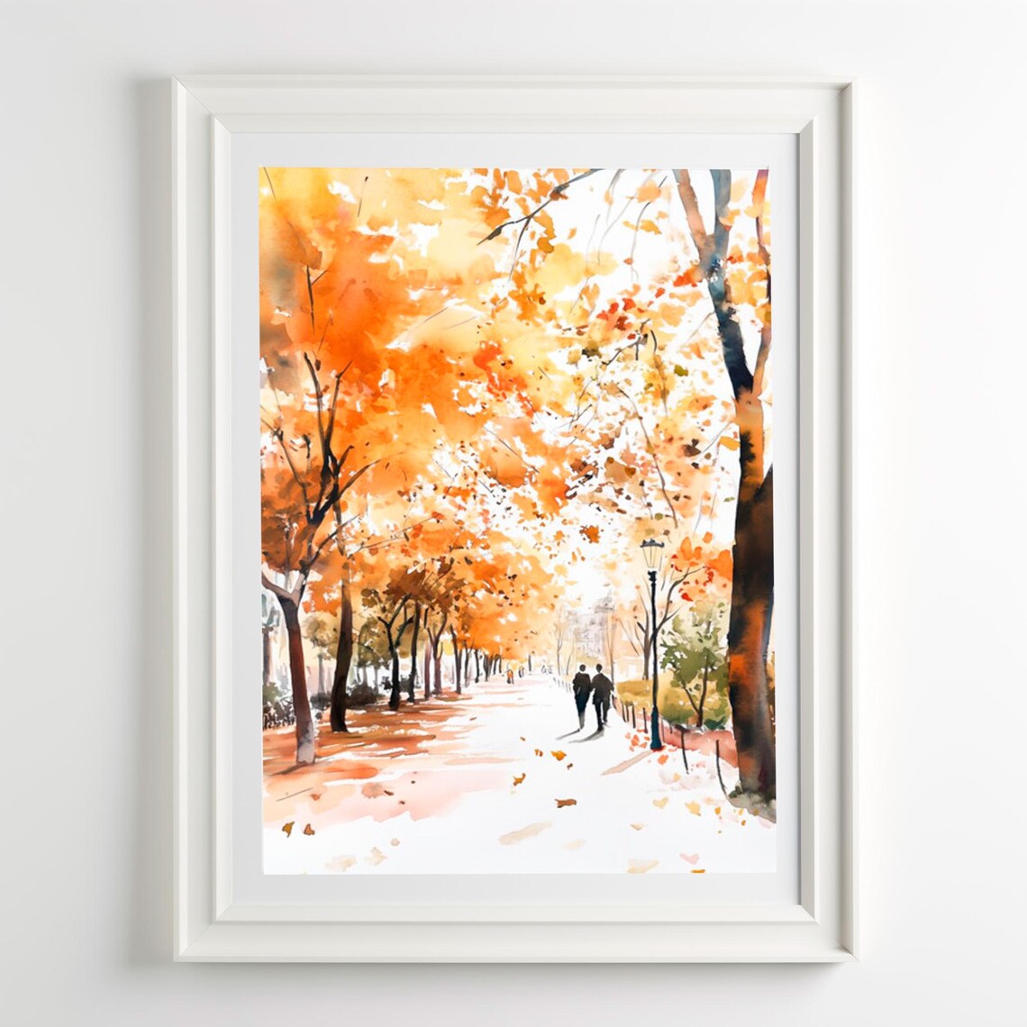 Autumn Park Path Watercolor Orange Fall Foliage Trees Nature Art Poster