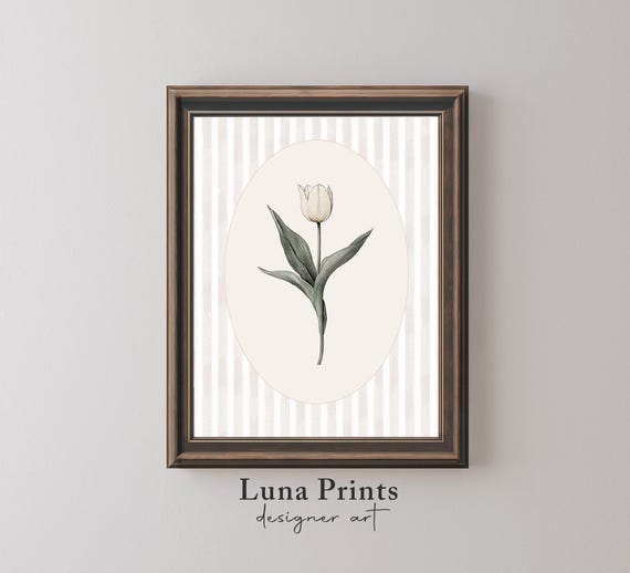 Spring Tulip Drawing, Neutral Vintage Botanical Art Print