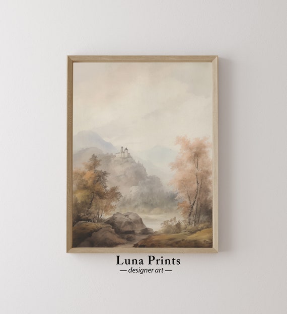 Watercolor Mountain Landscape Art Print, Muted Tones