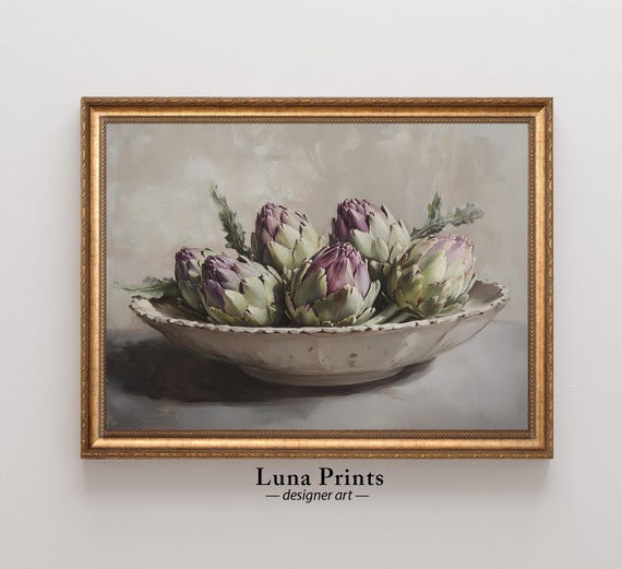 Muted Artichoke Painting, Vintage Still Life Art Print