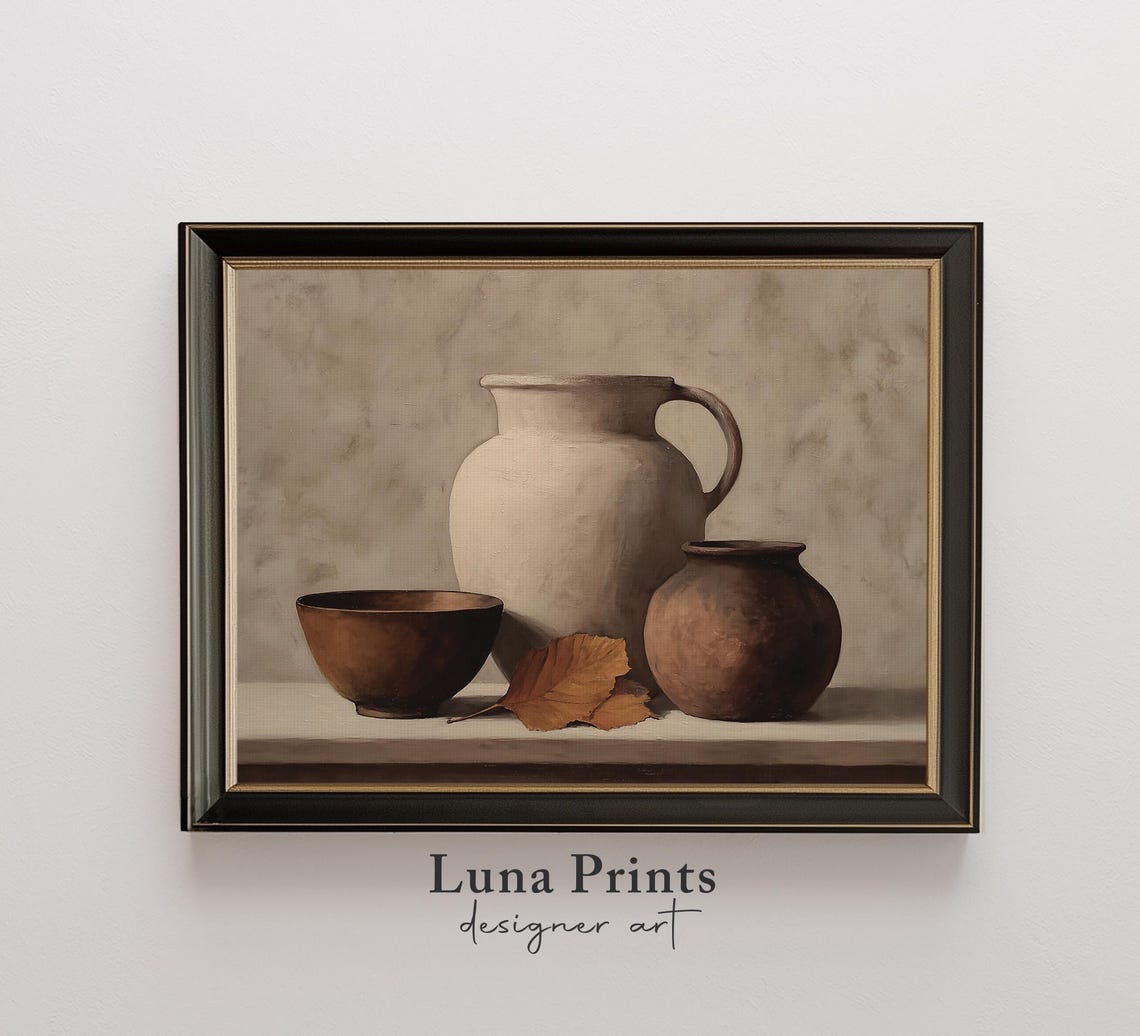Neutral Fall Still Life Art Print, Rustic Autumn