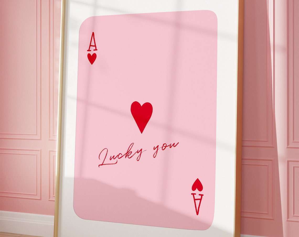 Ace Of Hearts Lucky You Pink Playing Card Retro Trendy Poster