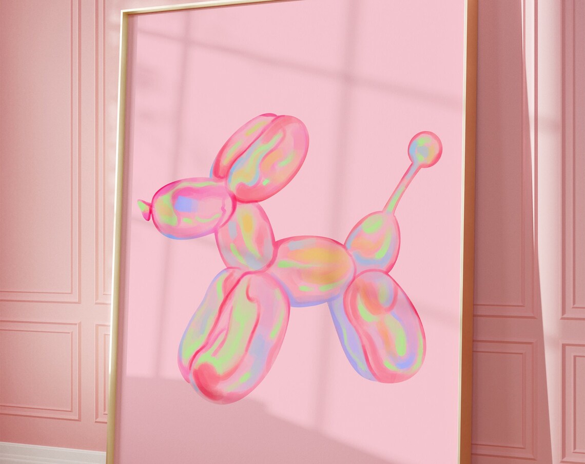 Iridescent Pink Balloon Dog Pop Art Trendy Room Aesthetic Poster