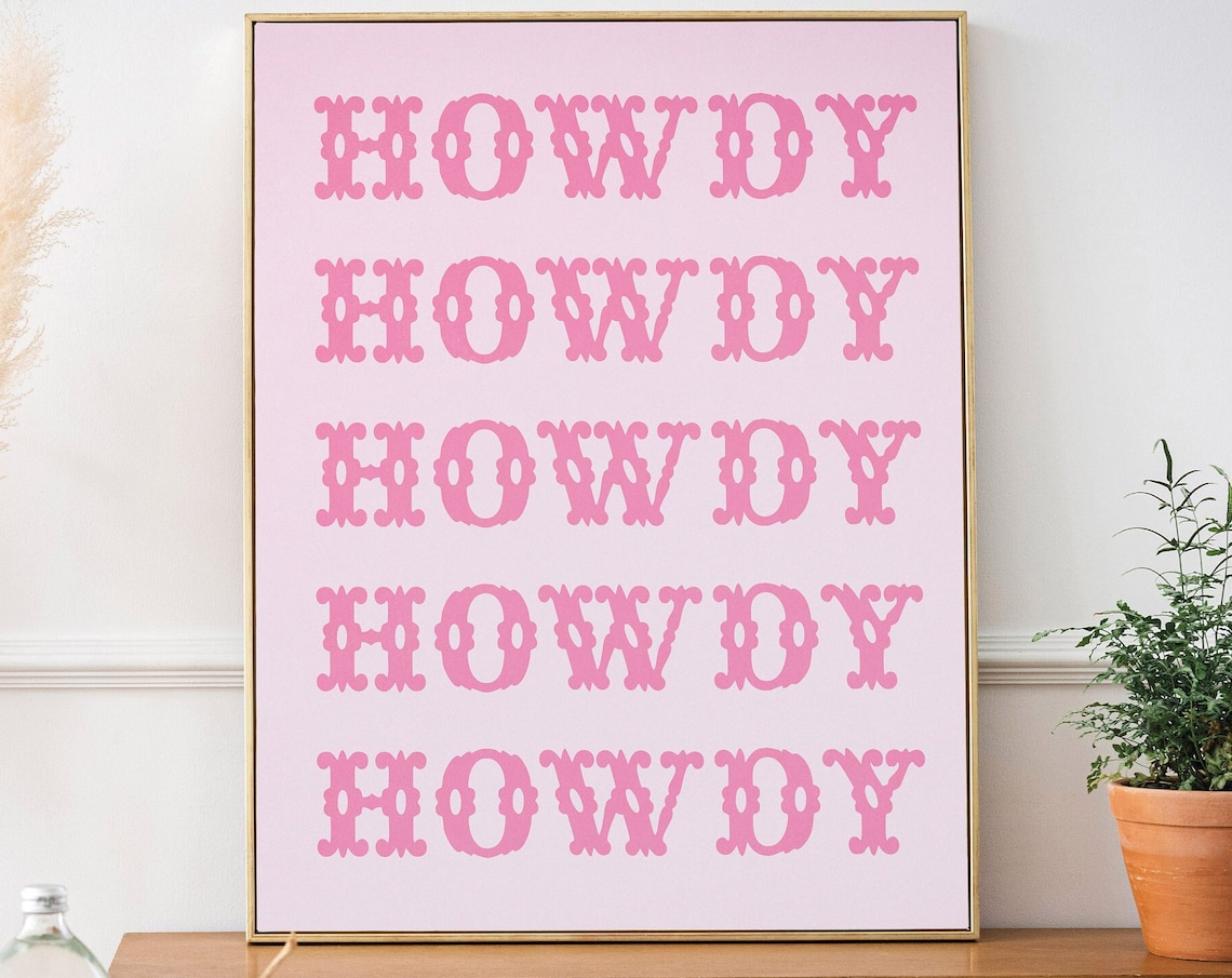 Howdy Pink Poster Coastal Cowgirl Bachelorette Party Pink Room Decor For Howdy Cowgirl Sayings Western Decor