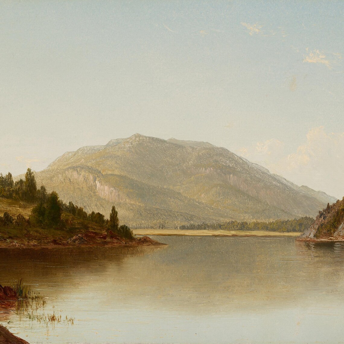 Mountain Lake with Distant Peak Hudson Style Oil Painting Poster - Image 3