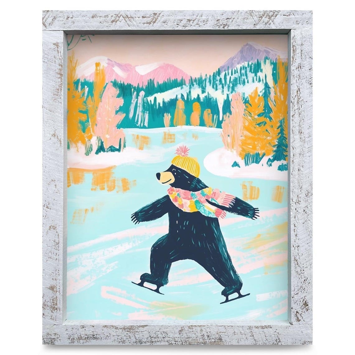 Black Bear Ice Skating On A Frozen Lake Whimsical Fun Poster
