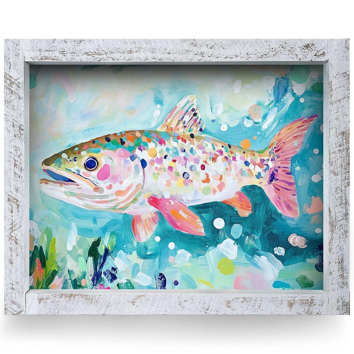 Colorful Rainbow Trout Swimming Vivid Abstract Fish Art Poster