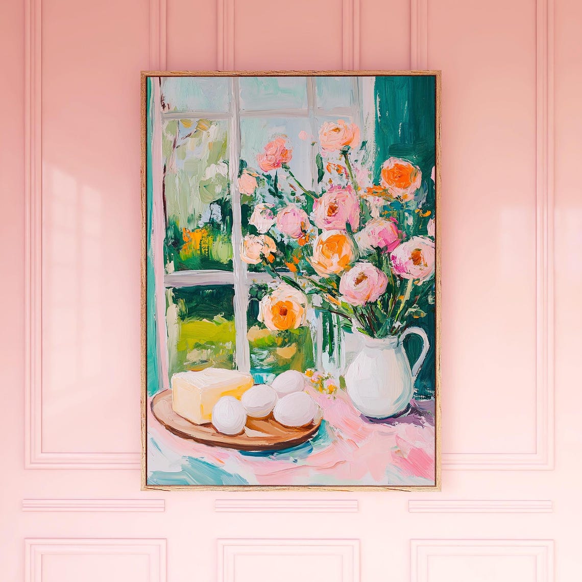Floral Kitchen Still Life Painting Eggs Butter Window Poster