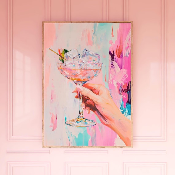 Pink Cocktail Raised In Hand Colorful Pop Art Bar Painting Poster