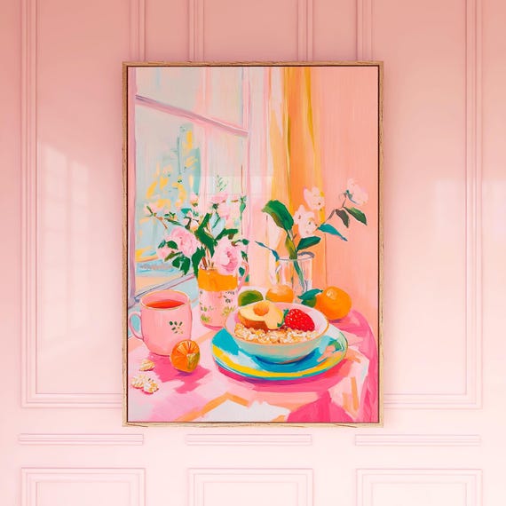 Breakfast Nook Wall Art Oats Coffee Print With Flowers Whimsical Feminine Kitchen Poster Bon Apptit Collection