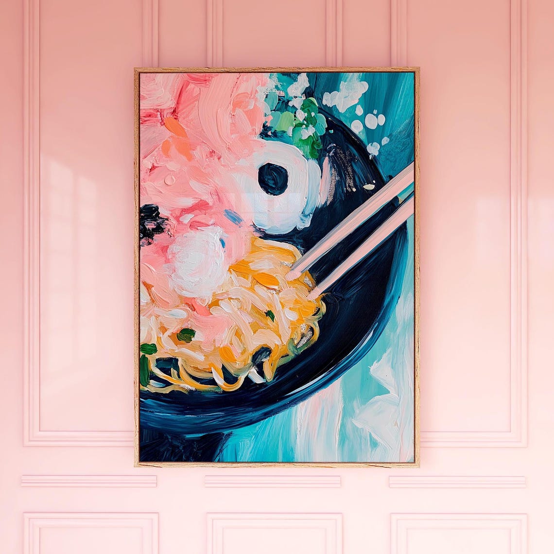 Ramen Bowl with Chopsticks Colorful Foodie Kitchen Painting Wall Art