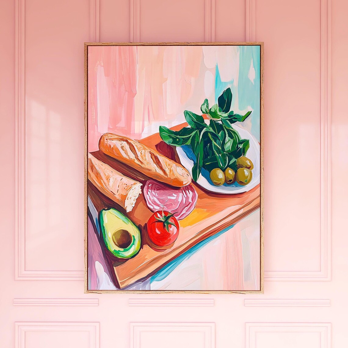 Sandwich Ingredients Still Life Baguette Olive Casual Foodie Art Print