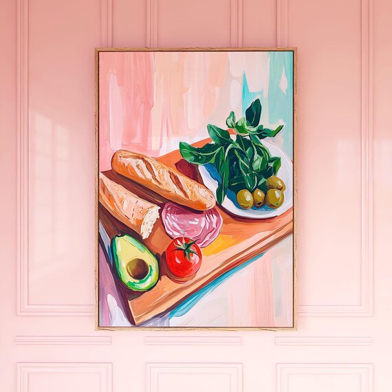 Sandwich Ingredients Still Life Baguette Olive Casual Foodie Art Print