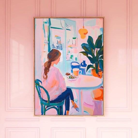 Woman Dining At A Cafe Colorful Contemporary Painting Poster