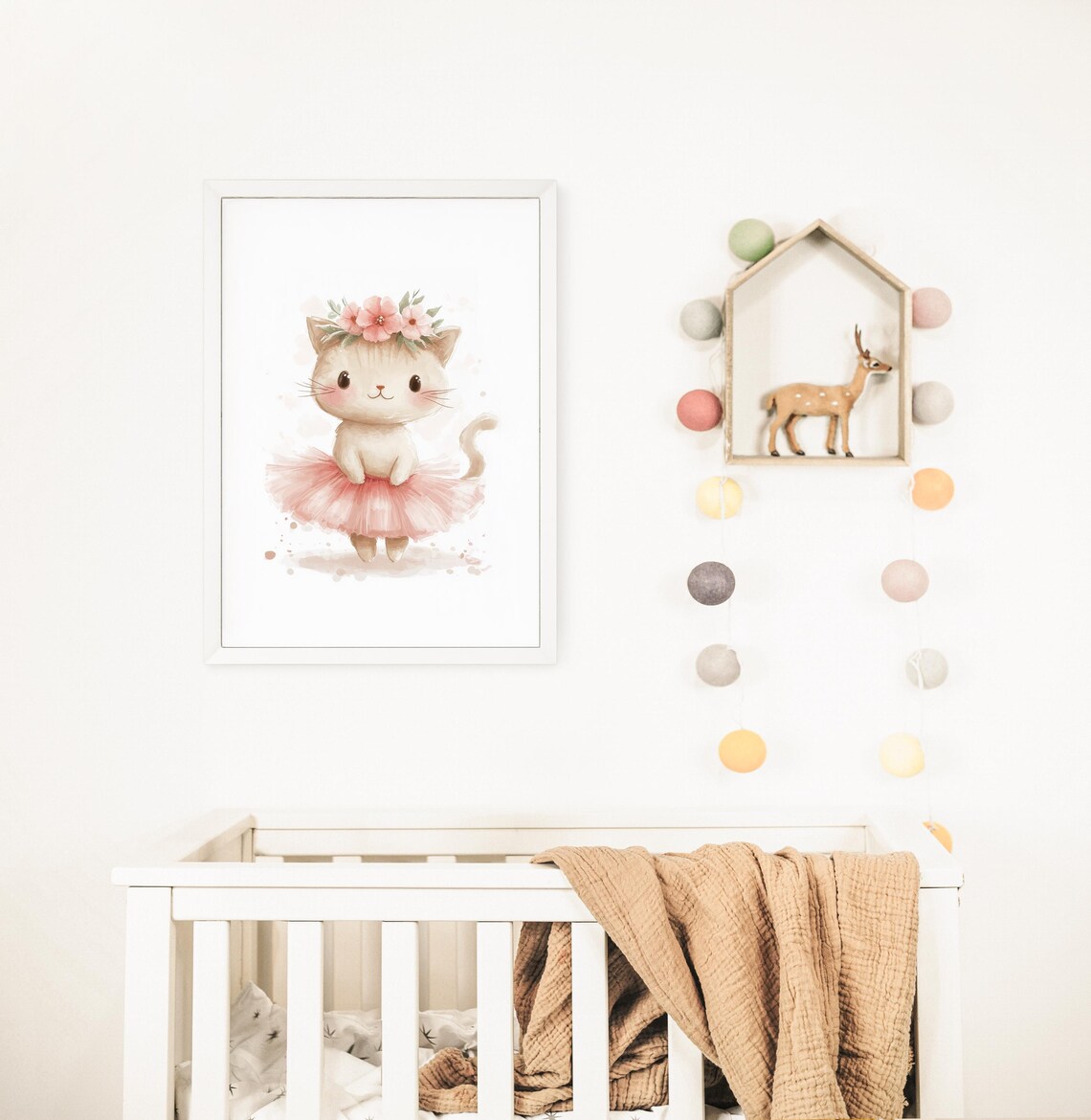 Cheerful Cute Cartoon Cat Ballerina in Pink Tutu Nursery Art Poster - Image 2