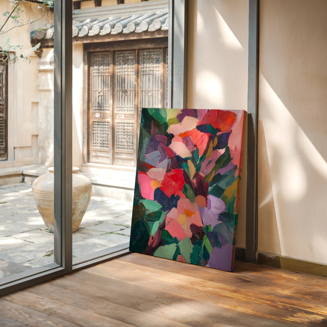 Bold Colorful Abstract Flower Painting in Jewel Tones Poster - Image 2
