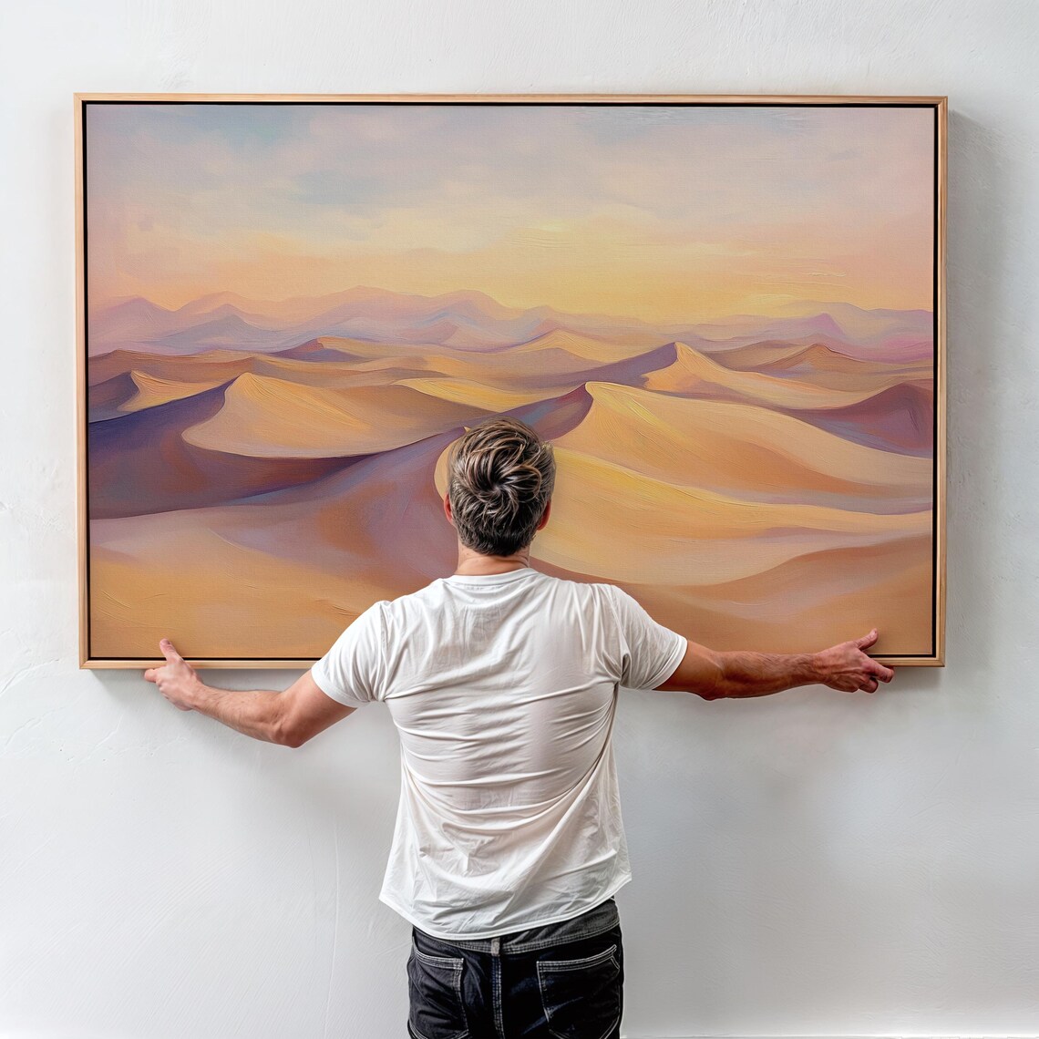 Vast Desert Sand Dunes at Sunrise in Warm Pastel Tones Poster - Image 4