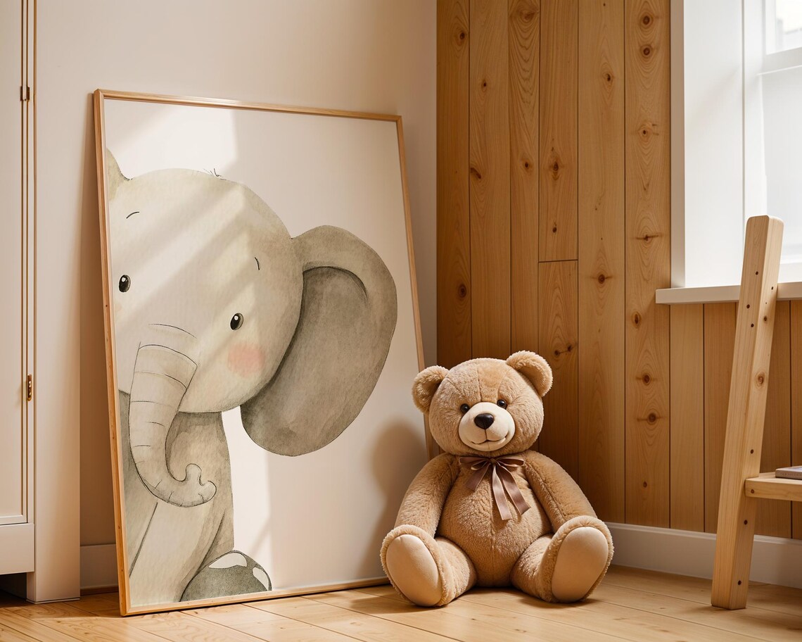 Watercolor Elephant Baby Animal Kids Wall Art Print