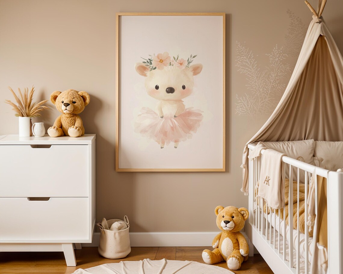 Graceful Sweet Baby Deer Ballerina in Pink Tutu Nursery Art Poster - Image 5