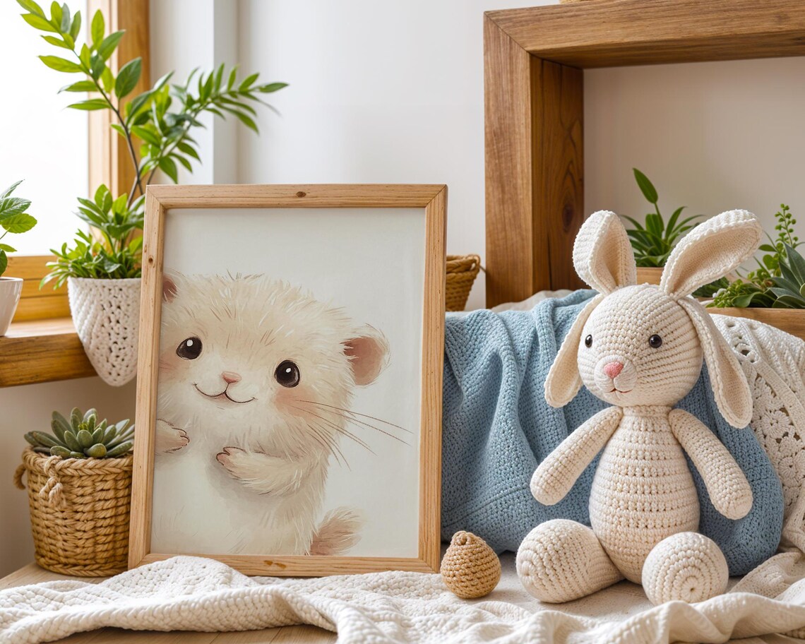 Cute Fluffy Watercolor Hamster Nursery Wall Art Rosy Cheeks Art
