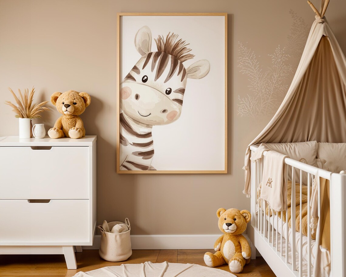 Adorable Baby Zebra Watercolor Safari Nursery Room Animal Poster - Image 3