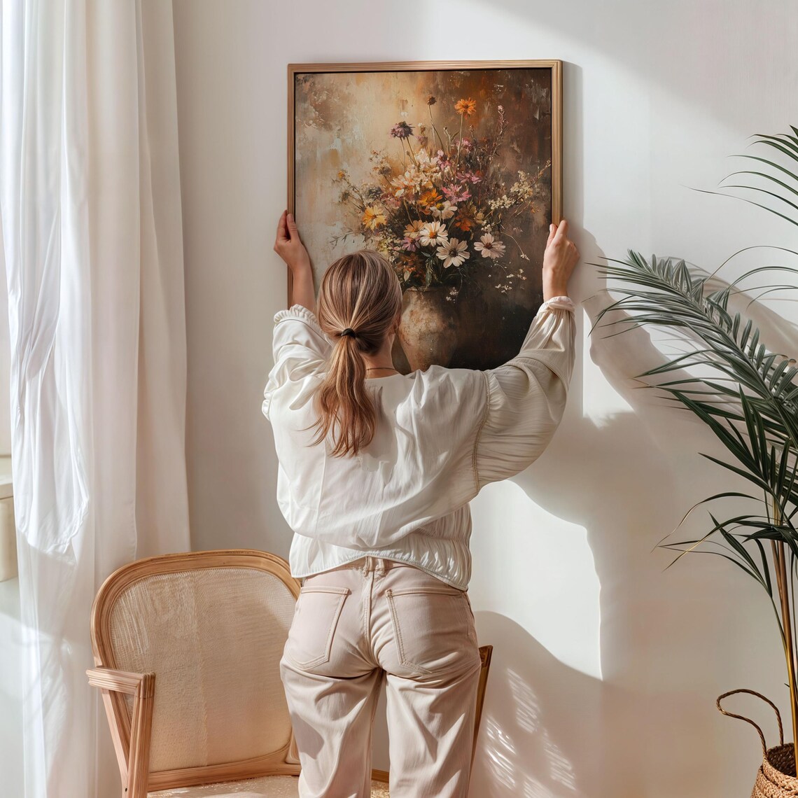 Moody Wildflower Bouquet in a Rustic Vase Still Life Scene Poster - Image 4
