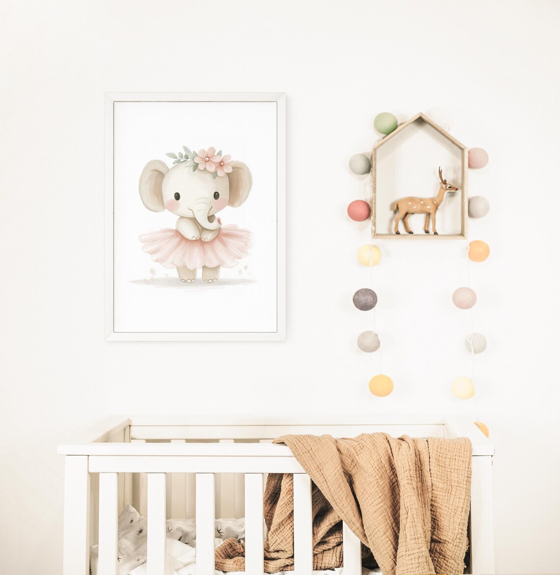 Whimsical Baby Elephant in Tutu with Flower Crown Nursery Art Poster - Image 2