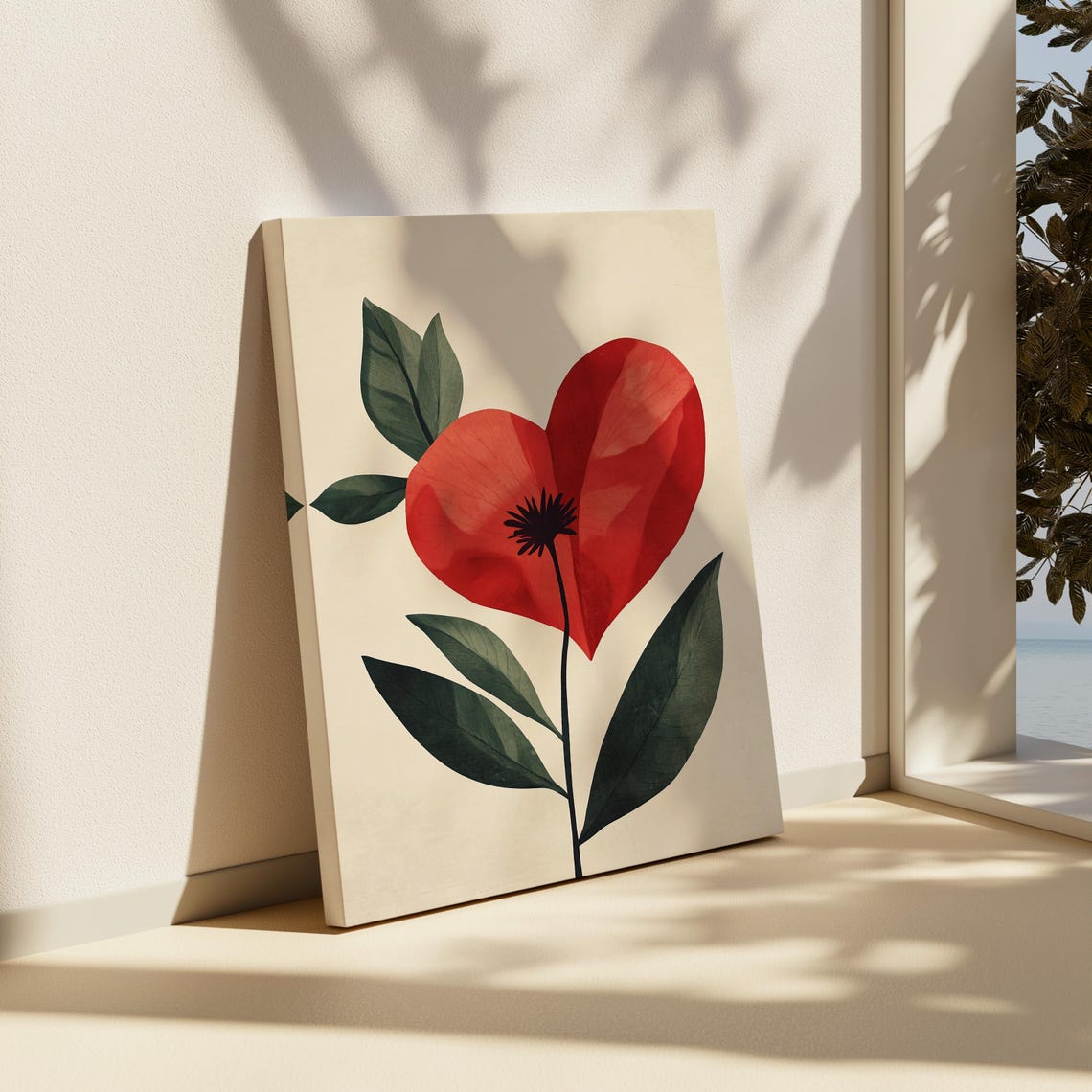 Heart Shaped Red Blooming Flower Minimalist Boho Floral Art Poster - Image 2