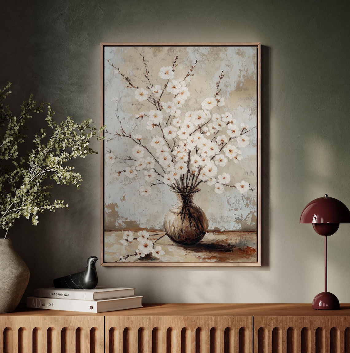 Timeless Vintage White Blossom Bouquet Still Life Floral Art Poster