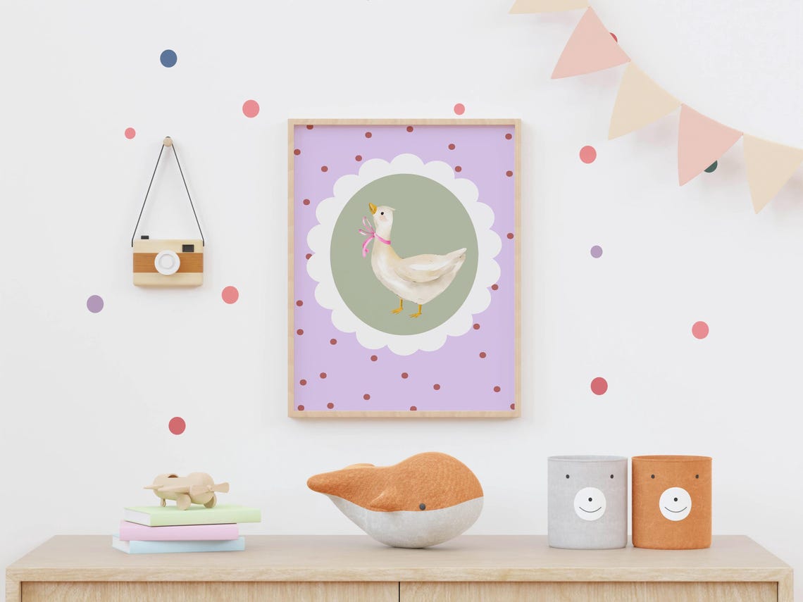 Silly Goose with Pink Ribbon Nursery Poster Purple Polka Dot Art - Image 5