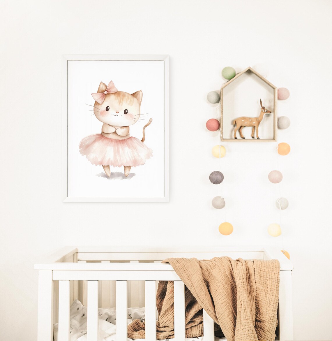 Lovely Cute Kitten Ballerina with Pink Bow Nursery Art Poster - Image 2