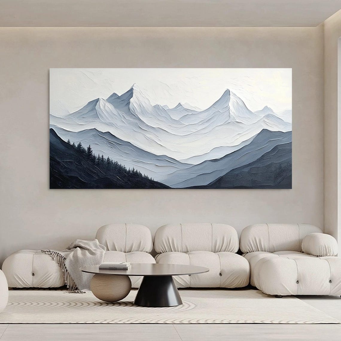 Snowy Mountain Peaks Navy White Textured Alpine Panorama Poster - Image 2