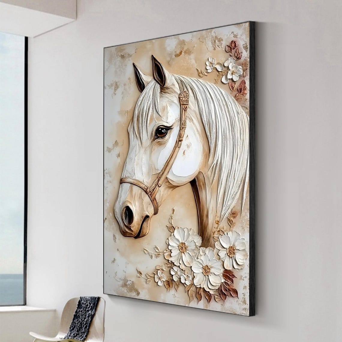 3d Horse And Flower Texture Oil Painting Animal Minimalist Wall Art Horse Wall Art Flower Acrylic Painting Original 3d Animal Painting - Image 2