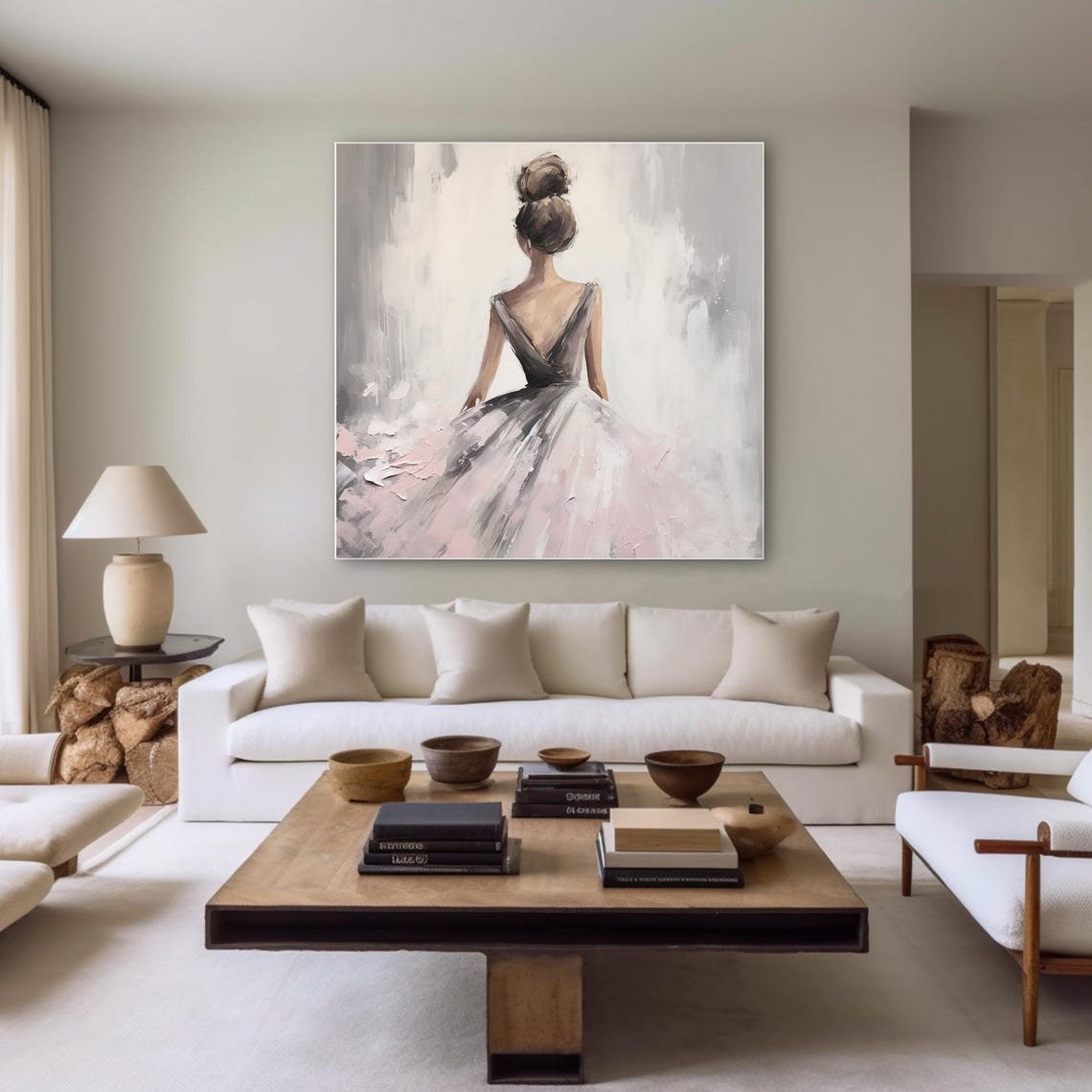 Original Pink Ballerina Painting Beautiful Girl Wall Art Pink White Acrylic Oil Painting Modern Woman Wall Painting Housewarming Gift - Image 2