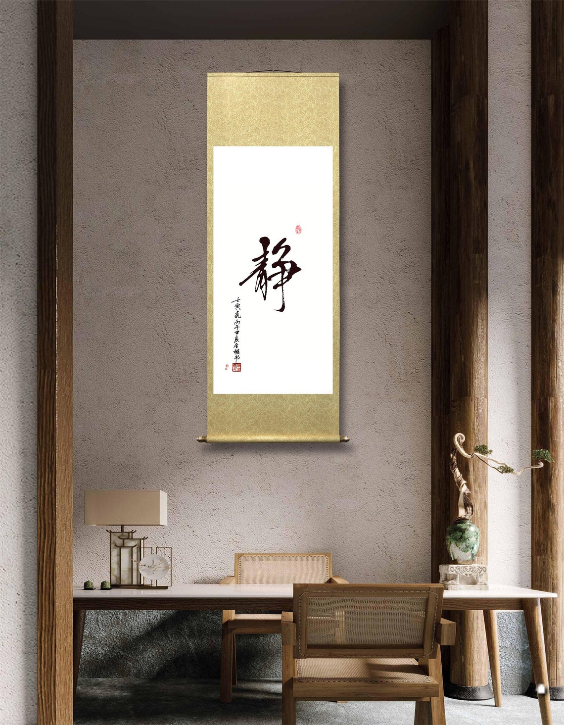 Zen Decor Chinese Calligraphy Long Scroll Hangings Calm Or Quiet Home Wall Art Artwork Original Gift For Chinese Support Custom - Image 2