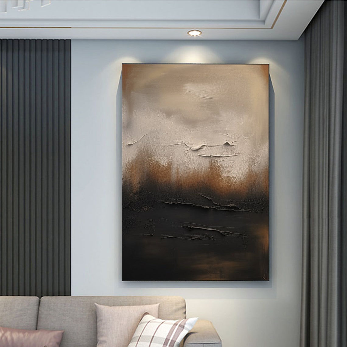 Dark Horizon Abstract With Copper And Charcoal Texture Poster - Image 2