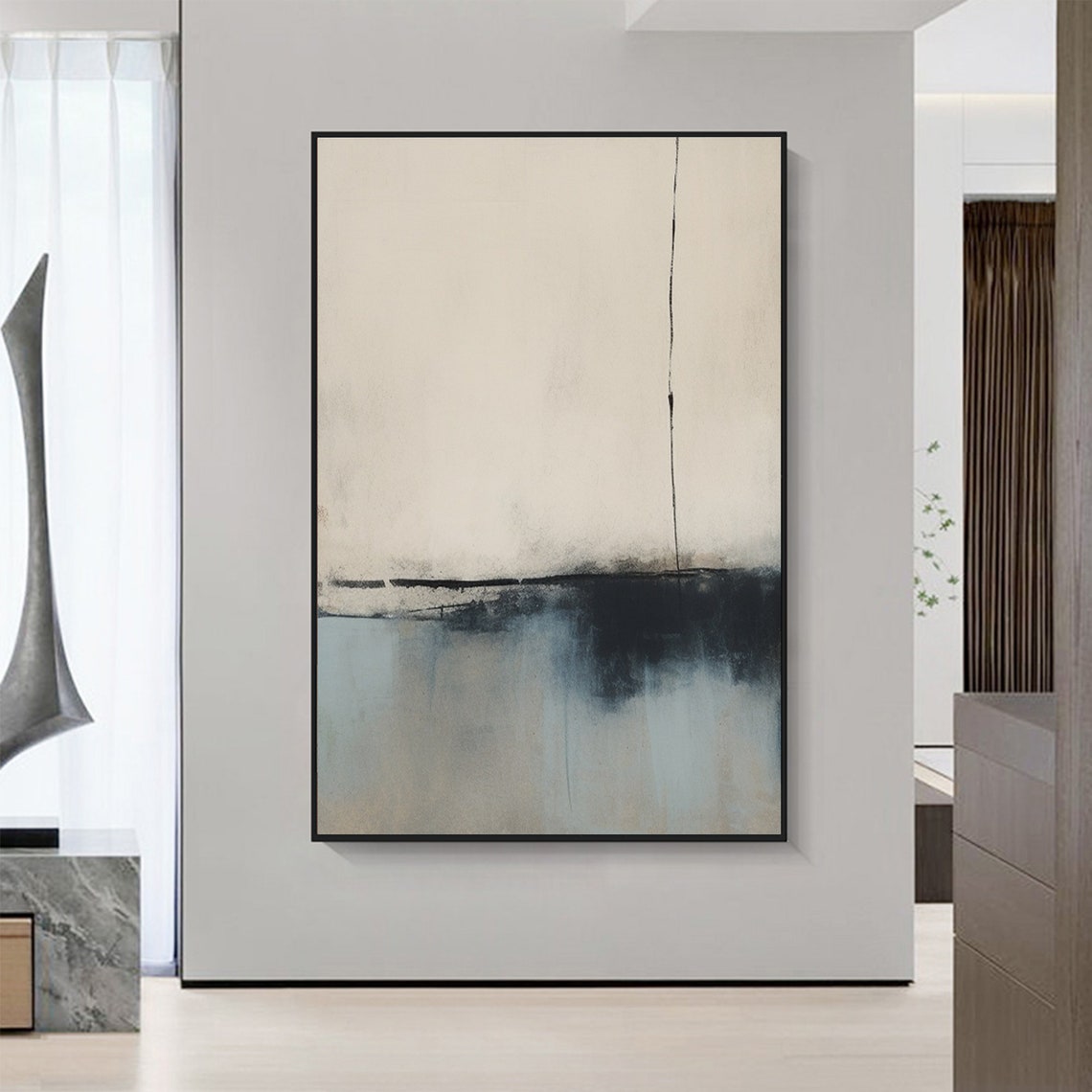 Beige Blue Abstract Horizon Minimalist Modern Art Wall Poster - Image 2