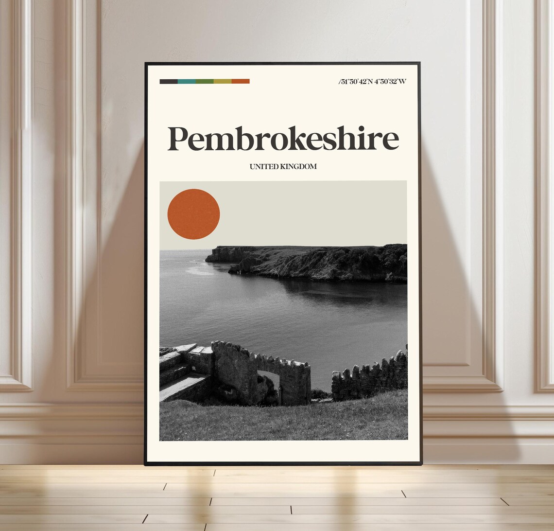 Pembrokeshire United Kingdom Minimalist Coastal Travel Poster