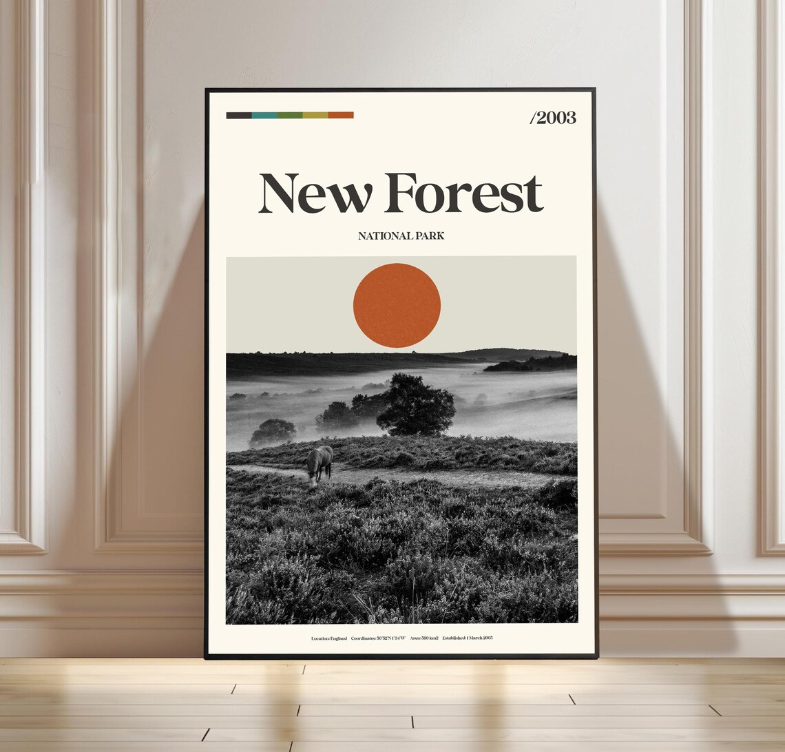 New Forest National Park England Misty Horse Vintage Travel Poster