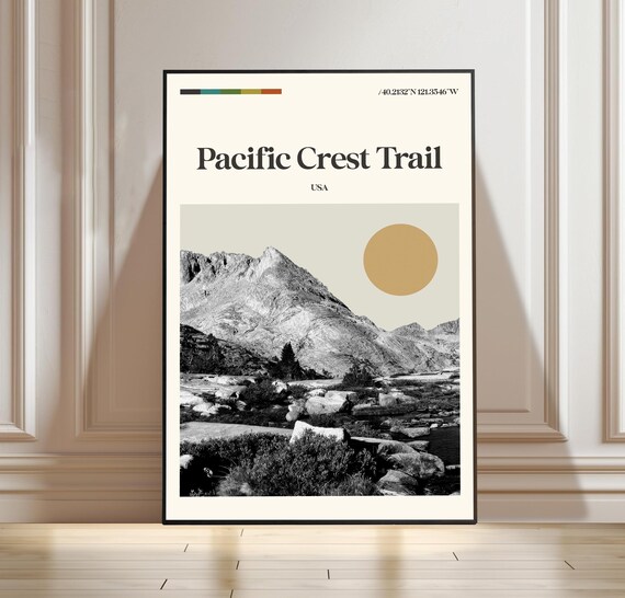 Pacific Crest Trail USA Mountain Peak Vintage Hiking Travel Poster