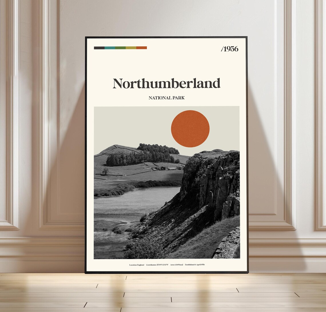 Northumberland National Park 1956 England Crags Retro Travel Poster