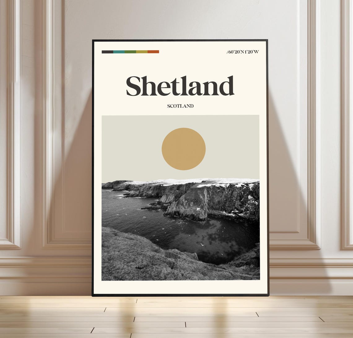 Shetland Scotland Dramatic Coastal Cliffs Minimalist Travel Poster
