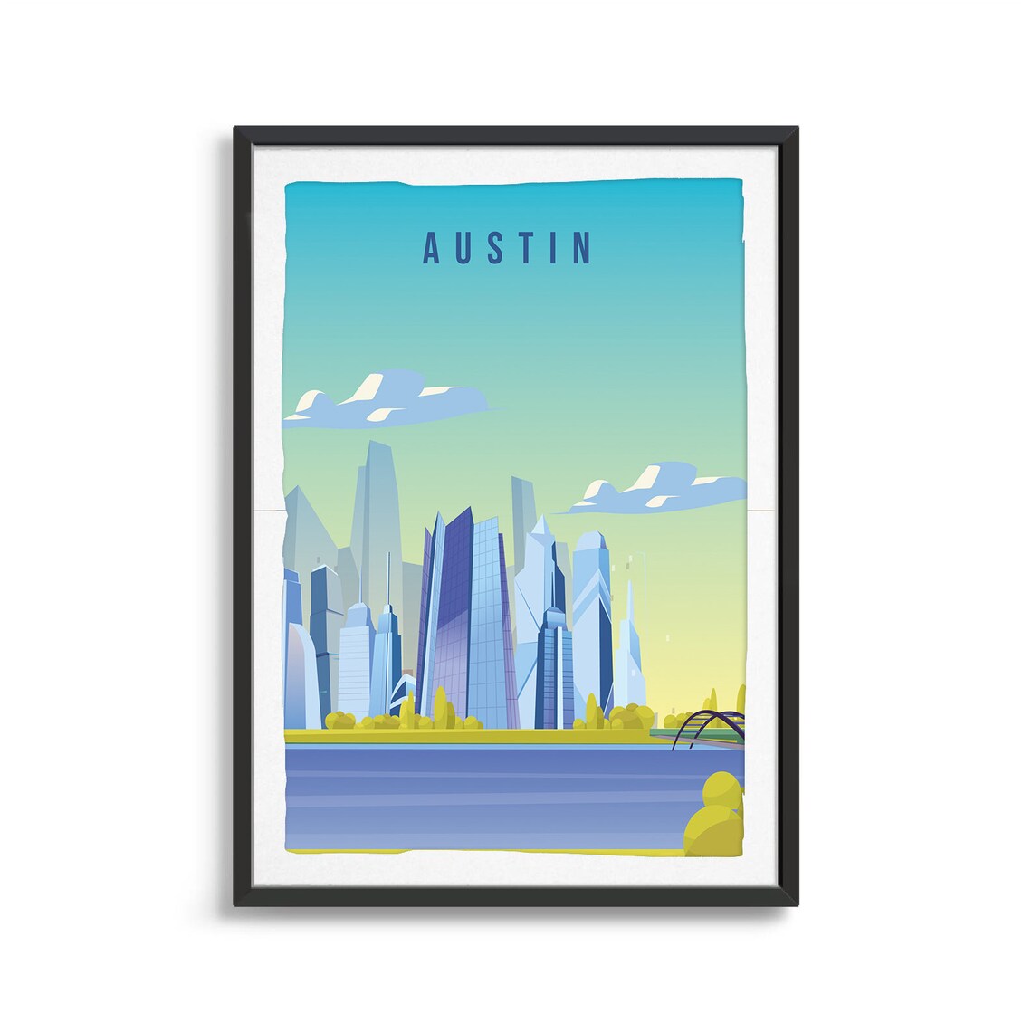 Austin Modern Skyline Lake Reflection Travel Souvenir Poster - Image 2