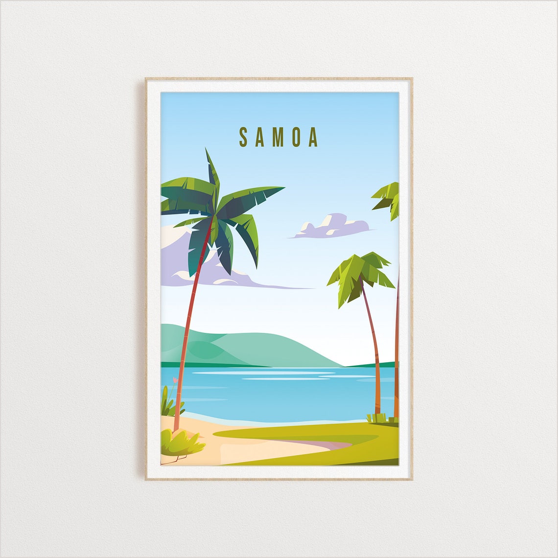 Samoa Vintage Travel Art Palm Beach Lagoon Island Paradise Poster